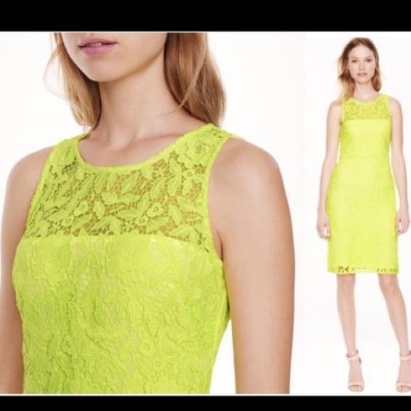 J Crew Neon Yellow Lace Mini Shift Dress - Picture 1 of 4